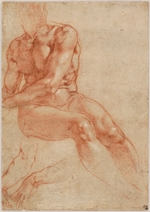 Buonarroti, Michelangelo - Sitzender Jünglingsakt und zwei Armstudien
