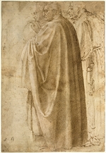 Buonarroti, Michelangelo - Drei stehende Männer in weiten Mänteln nach links gewendet