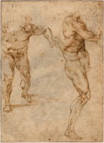 Buonarroti, Michelangelo - Zwei Aktstudien eines nach vorne stürmenden und eines nach rechts gewandten Mannes
