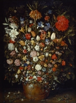 Brueghel, Jan, der Ältere - Großer Blumenstrauß in einem Holzgefäß
