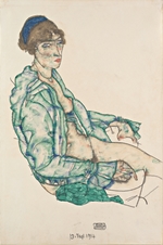Schiele, Egon - Sitzender Halbakt mit blauem Haarband