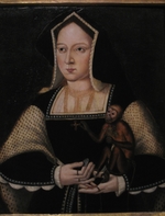 Unbekannter Künstler - Porträt von Katharina von Aragón, mit ihrem Hausaffen (Copie nach Lucas Horenbout)