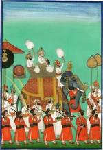 Indische Kunst - Raja von Jodhpur auf einem Elefanten reitend
