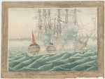 Unbekannter Künstler - Brigg Merkur kämpft mit zwei türkischen Schiffe am 14. Mai 1829