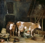 Ter Borch, Gerard, der Jüngere - Eine Magd, die Kuh in der Scheune melkend