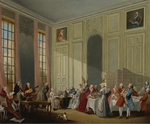 Ollivier, Michel Barthélemy - Teegesellschaft beim Prinzen Conti im Vierspiegelsaal des Temple in Paris mit dem jungen Mozart am Flügel 1766