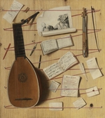 Gijsbrechts, Cornelis Norbertus - Trompe l'oeil. Stilleben mit Laute, Rebec und Notenblättern
