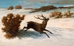 Courbet, Gustave - Laufender Hirsch im Schnee