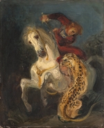Delacroix, Eugène - Reiter, von einem Jaguar angegriffen