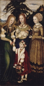 Cranach, Lucas, der Ältere - Katharinenaltar, linker Flügel: Die Heiligen Dorothea, Agnes und Kunigunde