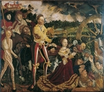 Cranach, Lucas, der Ältere - Katharinenaltar, Mitteltafel, Szene: Das Martyrium der heiligen Katharina