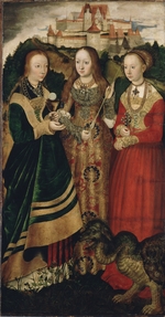 Cranach, Lucas, der Ältere - Katharinenaltar, rechter Flügel: Die Heiligen Barbara, Ursula und Margaretha