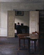 Hammershøi, Vilhelm - Interieur mit Ida, Klavier spielend