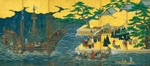 Unbekannter Künstler - Namban Screen. Ankunft portugiesischer Handelsschiffe in Japan