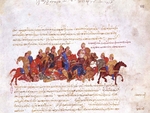 Unbekannter Künstler - Die Petschenegen im Kampf gegen den Krieger von Swjatoslaw I. (Miniatur aus der Madrider Bilderhandschrift des Skylitzes)