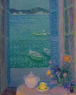 Le Sidaner, Henri - Blumenstrauß am Fenster, Villefranche-sur-Mer