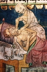 Unbekannter Künstler - Der Tod erwürgt Pestopfer. Buchmalerei aus dem böhmischen Codex Stiny