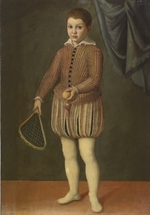 Anguissola, Sofonisba, (Werkstatt) - Porträt eines Jungen mit Tennisschläger und Ball