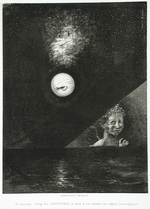Redon, Odilon - Am Horizont der Engel der Gewissheit und, im dunklen Himmel, ein fragender Blick. Serie: Für Edgar Poe