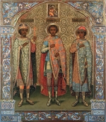 Russische Ikone - Die Heiligen Großfürste Andrei Bogoljubski, Juri II. Wsewolodowitsch und Gleb Andrejewitsch