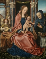 Meister von Frankfurt - Triptychon mit der Heiligen Familie und musizierenden Engeln. Mitteltafel