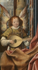 Meister von Frankfurt - Triptychon mit der Heiligen Familie und musizierenden Engeln. Detail: Der Engel