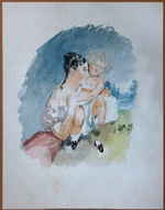 Sadownikow, Wassili Semjonowitsch - Porträt von Gräfin Stefania zu Sayn-Wittgenstein, geb. Radziwill (1809-1832) mit Tochter Maria