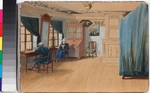 Unbekannter Künstler - Schlafzimmer Interieur. Graf Jegor Franzewitsch Kankrin (1774-1845) am Arbeitstisch