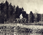 Unbekannter Fotograf - Lew Tolstoi zu Pferde in Jasnaja Poljana