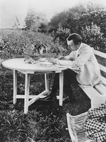 Unbekannter Fotograf - Komponist Sergei Rachmaninow (1873-1943) Korrektur von 3. Klavierkonzert in Iwanowka