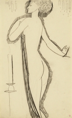Modigliani, Amedeo - Stehender weiblicher Akt in Profil mit brennende Kerze