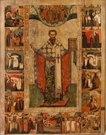 Russische Ikone - Der Heilige Stephan von Perm (1340-1396) mit Vita