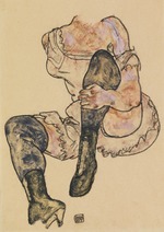 Schiele, Egon - Sitzende mit angezogenem linken Bein (Torso)