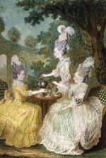 Carmontelle, Louis - Marquise de Montesson, Marquise du Crest und Comtesse de Damas im Garten beim Tee