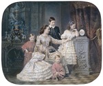 Künstler - Porträt Großfürstin Alexandra Iosifowna von Sachsen-Altenburg (1830-1911) mit Kinder