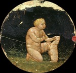 Masaccio - Geburtsteller (Desco da Parto) Vorderseite: Knabe, mit einem Hund spielend