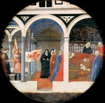 Masaccio - Geburtsteller (Desco da Parto). Rückseite: Wochenbett einer vornehmen Florentinerin