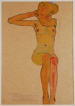 Schiele, Egon - Sitzender weiblicher Akt mit erhobenen rechten Arm (Gertrude Schiele)