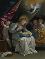 Reni, Guido - Die Madonna nähend, von vier Engeln begleitet