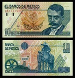 Unbekannter Künstler - 10 Nuevos Pesos von der Banco México mit Porträt von Emiliano Zapata