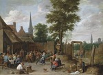 Teniers, David, der Jüngere - Ein Dorfgasthaus mit Bauern zur Leierkastenmusik tanzend