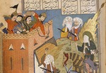 Unbekannter Künstler - Ali kämpft darum, die Festung von Qamus zu erobern (Detail). Miniatur aus Athar al-muzaffar (Die Heldentaten der Siegreichen)