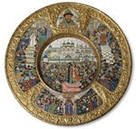 Russische angewandte Kunst - Schale mit Szenen der Wahl Michail Romanows zum Zaren am 14. März 1613
