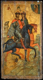 Russische Ikone - Die Heiligen Boris und Gleb zu Pferde