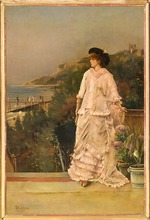 Stevens, Alfred - Frau auf einer Terrasse am Meer