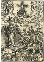 Dürer, Albrecht - Die mit der Sonne bekleidete Frau und der siebenköpfige Drache. Aus Apocalypsis cum Figuris