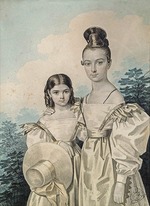Hampeln, Carl, von - Porträt von Schwestern Sofia Petrowna (1823-1877) und Alexandra Petrowna (1821-1880) Uschakow
