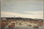 Hokusai, Katsushika - Nihonbashi in Edo und der Fuji im Hintergrund