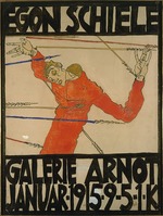Schiele, Egon - Selbstporträt als Heiliger Sebastian. Plakat der Schiele-Ausstellung in der Galerie Arnot