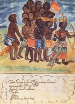 Cavazzi da Montecuccolo, Giovanni Antonio - Königin Nzinga mit militärischem Gefolge, Königreich Matamba, Angola (Aus: Manoscritti Araldi)